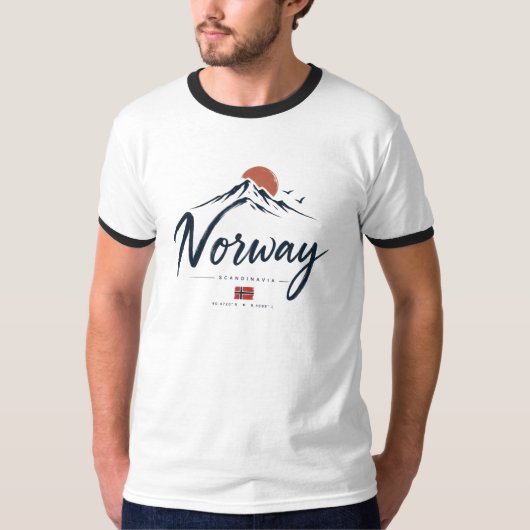 ミニマリスト ノルウェー 国旗 山 Tシャツ (正面)
