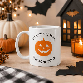ミニマリスト ハロウィーン スプーキーシップス - 名前入り コーヒーマグカップ