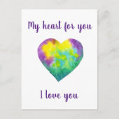 ミニマリスト ハートが虹の水彩画で「愛してる」 ポストカード (正面)