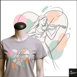 ミニマリスト バイオリン奏者 パステルハート スケッチ Tシャツ