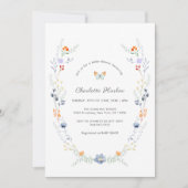 ミニマリスト バタフライ ワイルドフラワー リース ベビーシャワー 招待状 (正面)