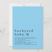 ミニマリスト バックヤード ベイビーQ BBQ シャワー ブルー 招待状 (正面)
