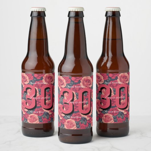 ミニマリスト バラの花 誕生日グッズ ビールラベル (ボトル)