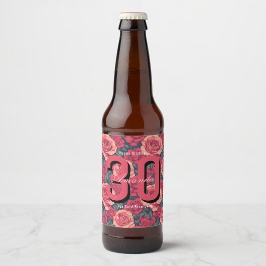 ミニマリスト バラの花 誕生日グッズ ビールラベル (正面)