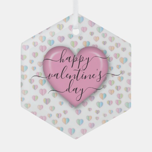 ミニマリスト バレンタインデーおめでとう ガラスオーナメント (正面)