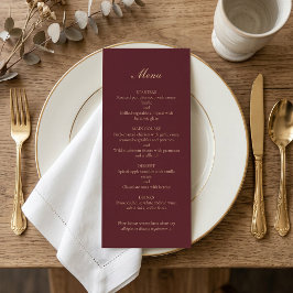 ミニマリスト・バーガンディゴールドスクリプト結婚式ディナー メニュー