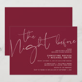 ミニマリスト バーガンディ ウェディング リハーサル ディナー 招待状 (正面/裏面)