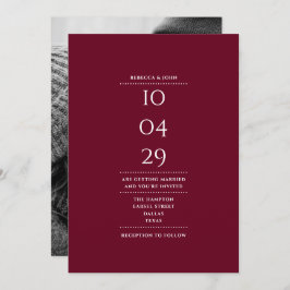 ミニマリスト バーガンディ フォト ウェディング デート 招待状
