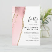 ミニマリスト バースデー ピンク アゲートジオード 40歳の誕生日 招待状 (スタンド正面)