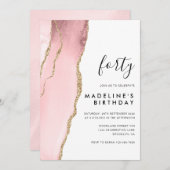 ミニマリスト バースデー ピンク アゲートジオード 40歳の誕生日 招待状 (正面/裏面)