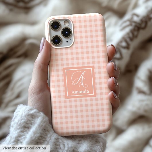 ミニマリスト パステルコーラル iPhone カスタムモノグラムケース Case-Mate iPhoneケース
