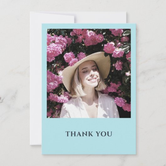 ミニマリスト パステルブルー ワンフォト パーティー サンキューカード (正面)