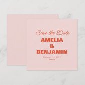 ミニマリスト パステル ピンク オレンジ レトロ スクリプト ウェディング セーブザデート (正面/裏面)