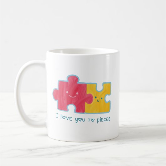 ミニマリスト パズル カップル 可愛い ピンク イエロー コーヒーマグカップ (左)