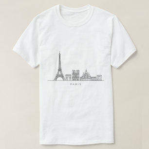 ミニマリスト パリ スカイライン ラインアート Tシャツ