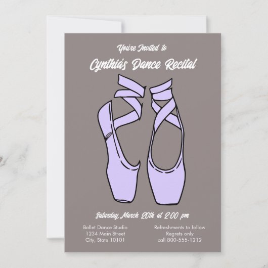 ミニマリスト パープル バレエ ダンス リサイタル インビテーション (正面)