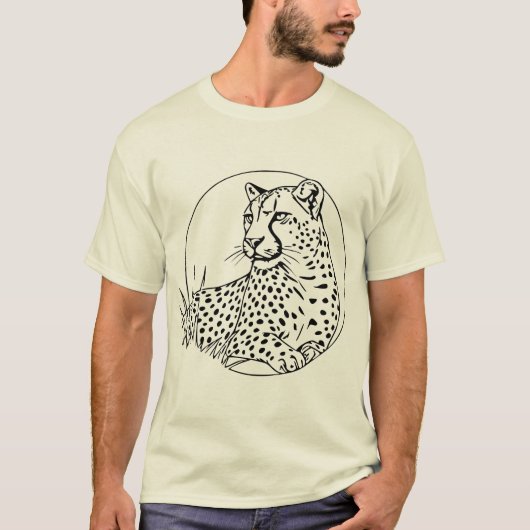 ミニマリスト ヒョウ ラインアート - 野性と雄大さ Tシャツ (正面)