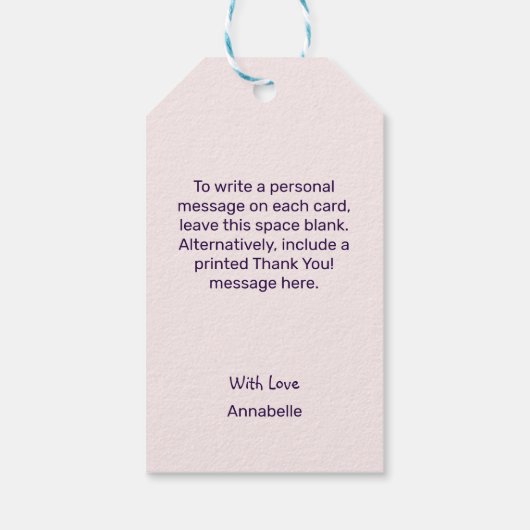 ミニマリスト ピンクのブッシュ フラワー ハート ありがとう ギフトタグ (裏面)