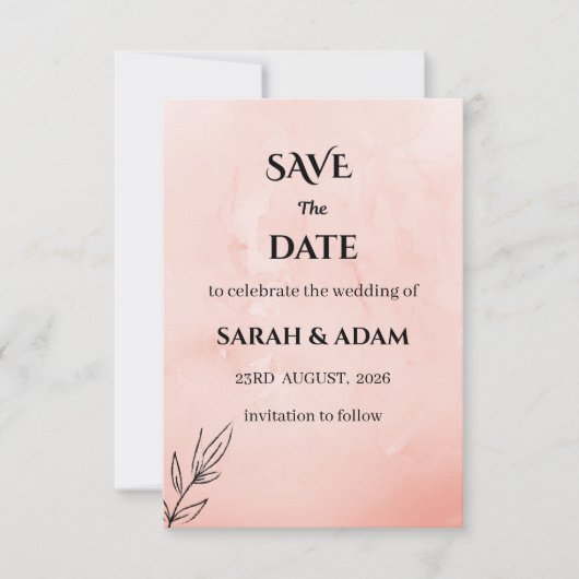 ミニマリスト ピンクの花のデザイン Save the Date セーブザデート (正面)