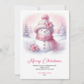 ミニマリスト ピンクの雪だるま 子供用 編集可能な クリスマス (正面)