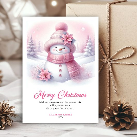 ミニマリスト ピンクの雪だるま 子供用 編集可能な クリスマス