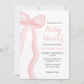 ミニマリスト ピンク コケティー ボウ ガール ベビー シャワー 招待状 (正面)