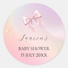 ミニマリスト ピンク リボン ベビーシャワー ラウンドシール