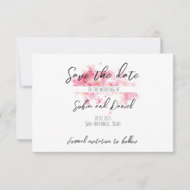 ミニマリスト ピンク 結婚式 写真付き Save The Date カード