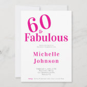 ミニマリスト ピンク 60 & ファビュラス 60歳の誕生日パーティー 招待状 (正面)