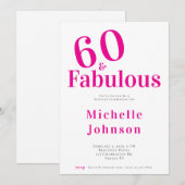 ミニマリスト ピンク 60 & ファビュラス 60歳の誕生日パーティー 招待状 (正面/裏面)