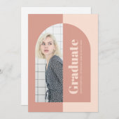 ミニマリスト・ピーチ・ピンク・アーチ・フォト卒業パーティー 招待状 (正面/裏面)