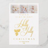 ミニマリスト ファンシー コラージュ 3 枚の写真 ホリー ジョリー 箔シーズンカード (正面)