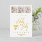 ミニマリスト ファンシー コラージュ 3 枚の写真 ホリー ジョリー 箔シーズンカード (立ち正面)