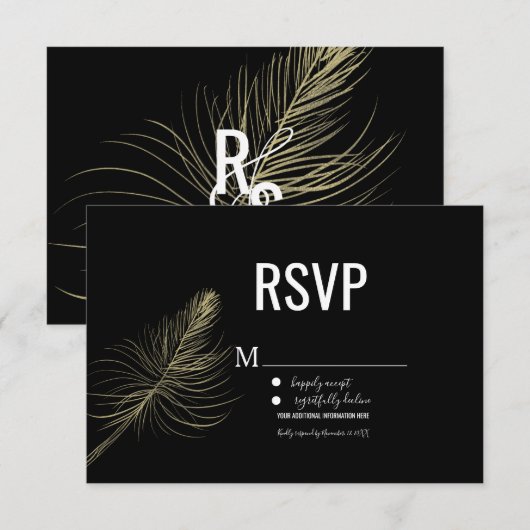ミニマリスト フェイクゴールド フラワープリント ボヘミアンスタイル 出席確認 招待状 (正面/裏面)