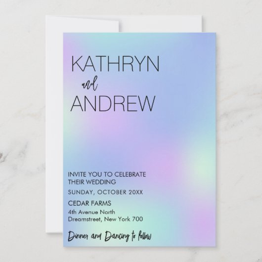 ミニマリスト フェイク ホログラフィック ウェディング 招待状 (正面)