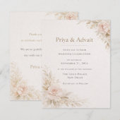 ミニマリスト フラワー ウェディング 招待状 (正面/裏面)