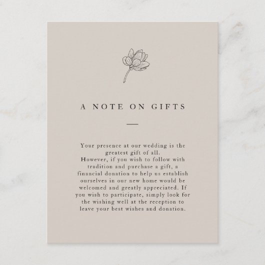 ミニマリスト フラワー ニュートラル ギフト ウェルカム ウィッシュ エンクロージャーカード (正面)