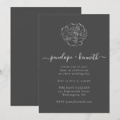ミニマリスト フラワー ブラック スクリプト カリグラフィー ウェディング 招待状 (正面/裏面)