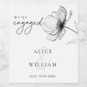 ミニマリスト フラワー 婚約パーティー ワインラベル (シングルラベル)