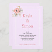 ミニマリスト フローラル ウォーターカラー パープル ウェディング 招待状 (正面/裏面)