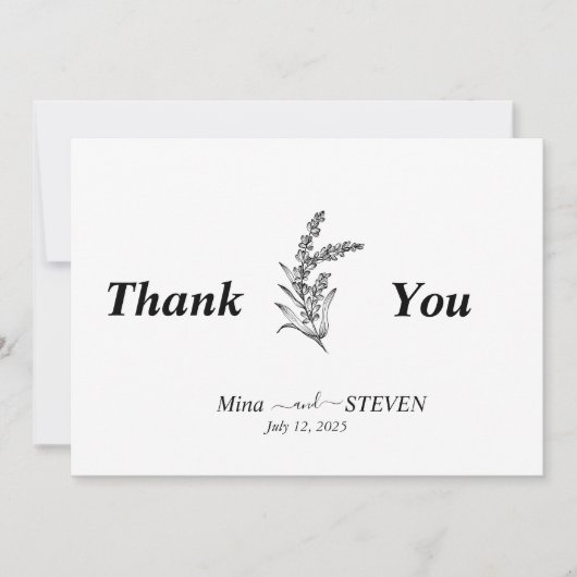 ミニマリスト フローラル ブラック&ホワイト ありがとうカード サンキューカード (正面)