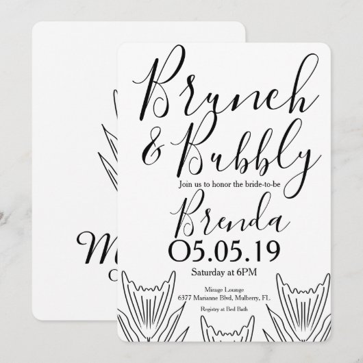 ミニマリスト フローラル ボタニカル  フラワー ライン アート ウェディング 招待状 (正面/裏面)