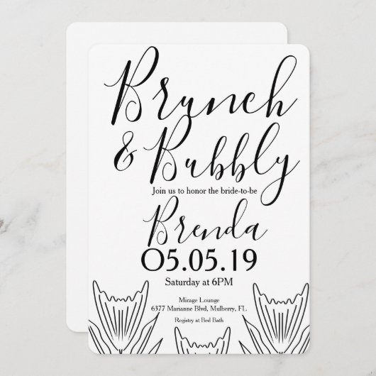 ミニマリスト フローラル ボタニー 花 線画 ウェディング 招待状 (正面/裏面)