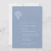 ミニマリスト フローラル ライン アート ブルー ブライダル シャワー 招待状 (正面)