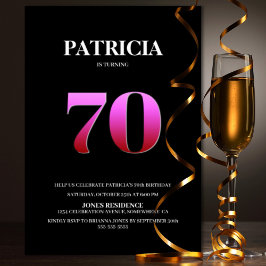 ミニマリスト ブラックとピンク 70歳の誕生日パーティー 招待状