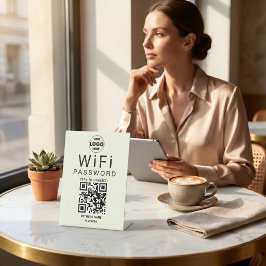 ミニマリスト ブラックアイボリー ビジネス WiFi QRコード ロゴ  台座サイン