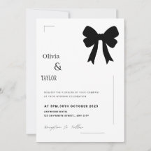 ミニマリスト ブラックボウ 結婚式 招待状