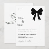 ミニマリスト ブラックボウ 結婚式 招待状 (正面/裏面)