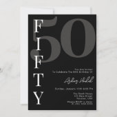 ミニマリスト・ブラック50th誕生日パーティー 招待状 (正面)