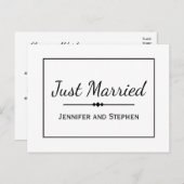 ミニマリスト·ブラック·たった今結婚しました結婚の発表 案内ポストカード (正面/裏面)